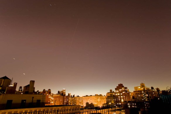 The International Space Station passes through the New York night sky, 11-21-08.
