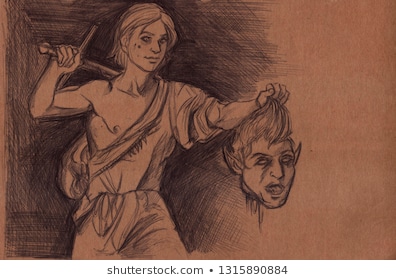 Illustration young man holding severed 260nw 1315890884